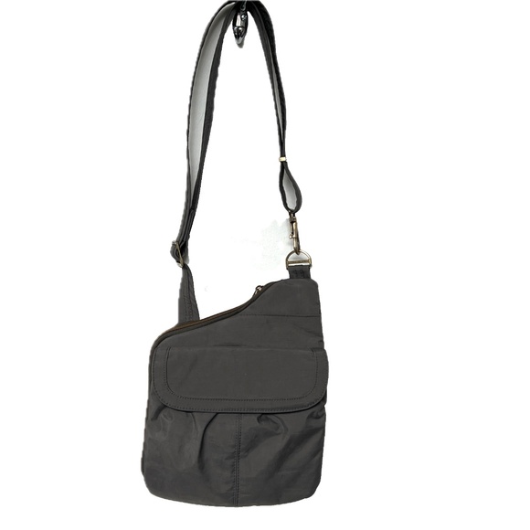 Travelon Bag Gray Anti Theft Strap Locking Travel Crossbody Shoulder Flat - Picture 2 of 7